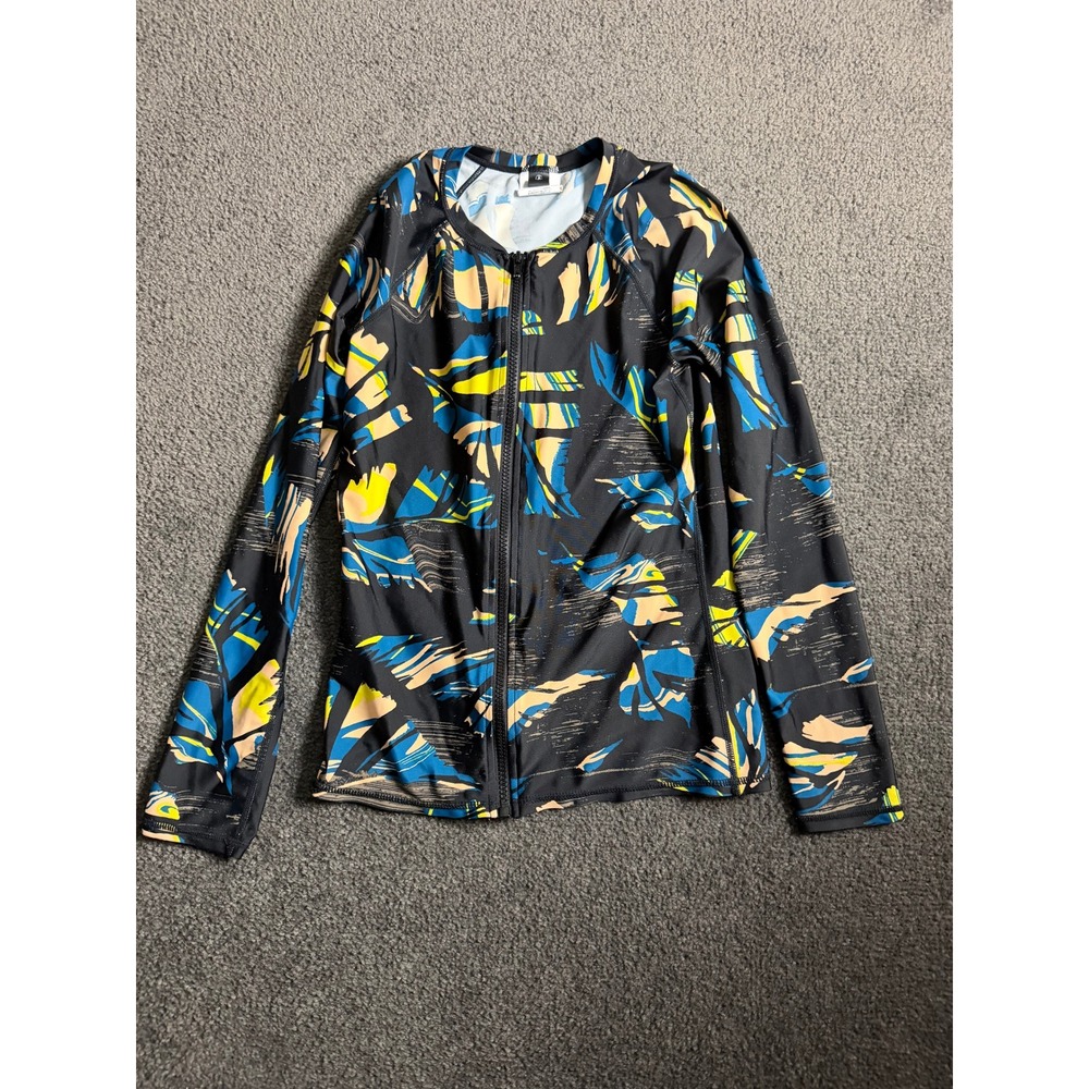 Volcom True To This Womens Small Long Sleeve Full Zip Rash Guard Tropical Black